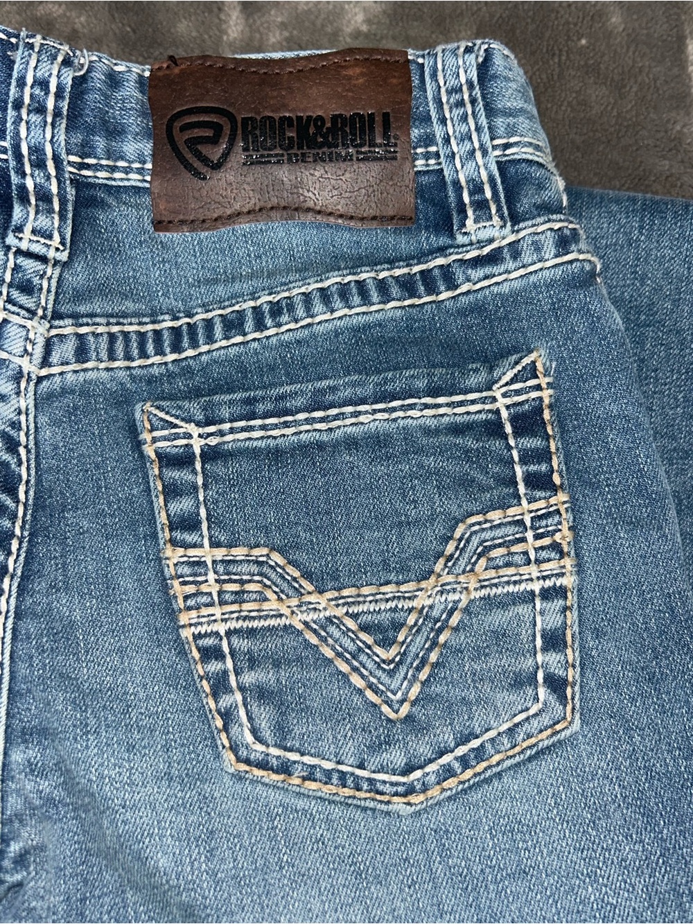 Rock & Roll Denim Boys Bootcut Jeans Size 7 Regular Ivory Stitch Western - Picture 9 of 10